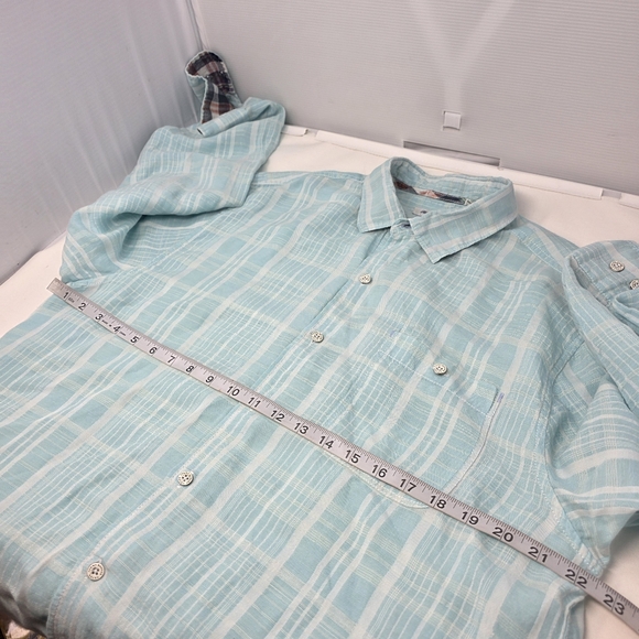 Tommy Bahama Long Sleeve Linen Flip Cuff Shirt Sea Green Plaid Men's Size L - Picture 6 of 9
